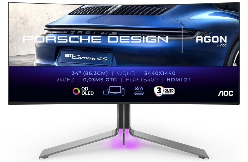 AOC и Porsche Design выпустили изогнутый игровой монитор Porsche Design AGON PRO PD34 — 34 дюйма, QD-OLED, 1440p и 240 Гц