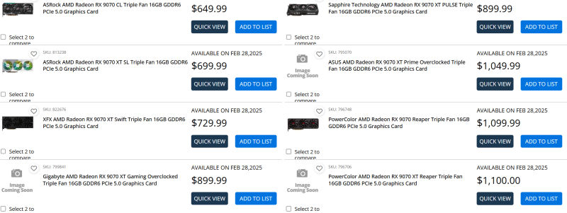 Американский магазин опубликовал цены Radeon RX 9070 и RX 9070 XT &mdash; действительно дешевле RTX 5070 Ti