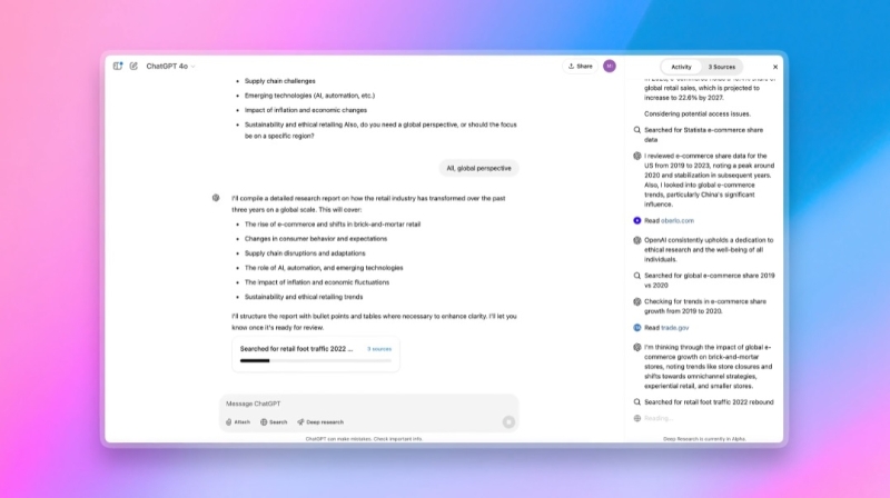 ChatGPT научился проводить &laquo;глубокие исследования&raquo; &mdash; бот&nbsp;прошерстит весь интернет по запросу пользователя