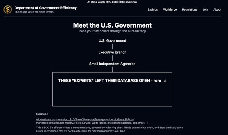 Сайт возглавляемого Илоном Маском ведомства DOGE оказался вообще не защищён&nbsp;&mdash; его может редактировать любой