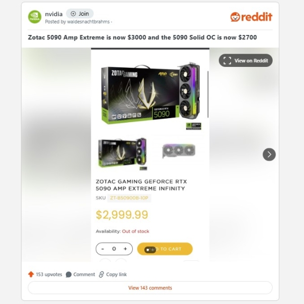 Ещё один партнёр Nvidia поднял цена на GeForce RTX 5090 — самая дешёвая теперь стоит $2700, но купить её невозможно