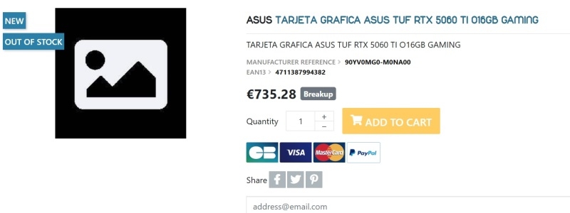 Видеокарты GeForce RTX 5060 Ti всплыли в рознице до анонса — цена стартует с €489